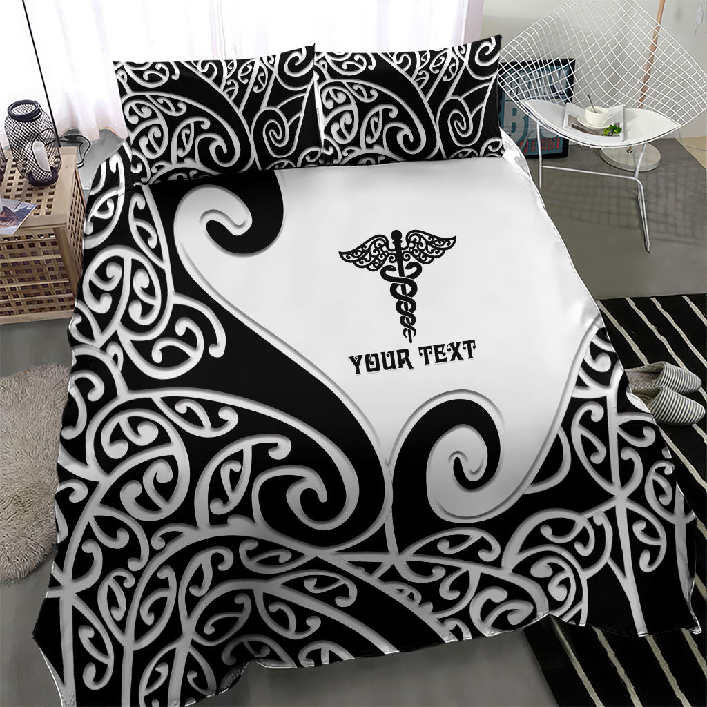 Personalised New Zealand Nurse Bedding Set Maori Koru Black Version LT05 - Polynesian Pride