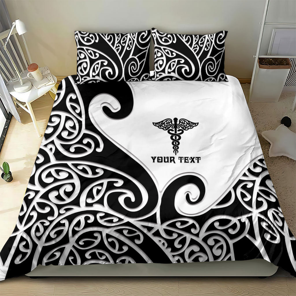 Personalised New Zealand Nurse Bedding Set Maori Koru Black Version LT05 - Polynesian Pride