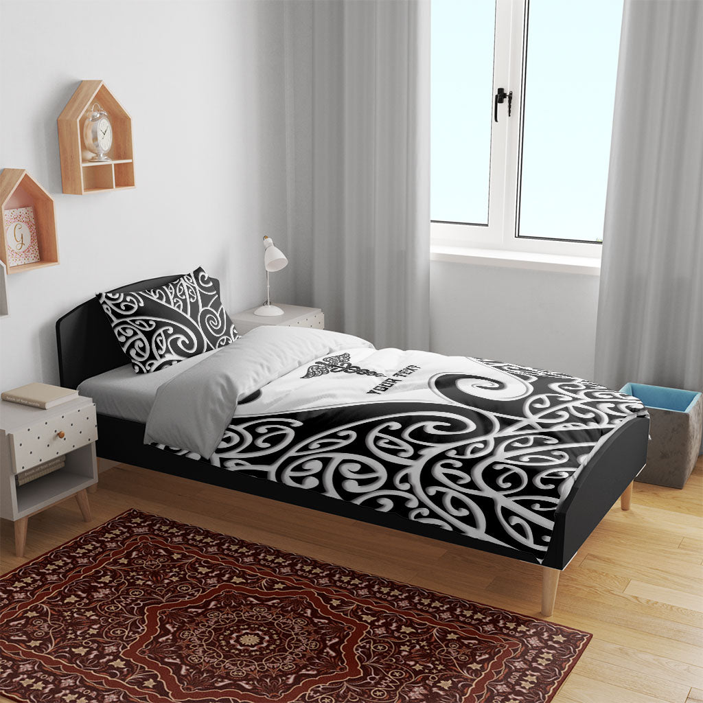 Personalised New Zealand Nurse Bedding Set Maori Koru Black Version LT05 - Polynesian Pride