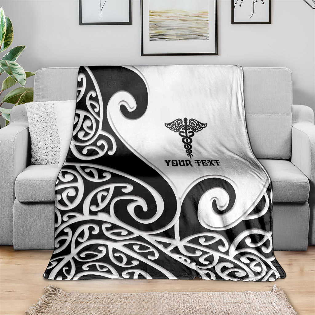 Personalised New Zealand Nurse Blanket Maori Koru Black Version LT05 - Polynesian Pride