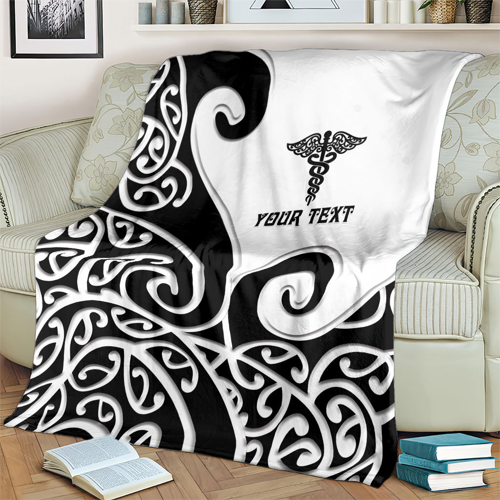 Personalised New Zealand Nurse Blanket Maori Koru Black Version LT05 - Polynesian Pride