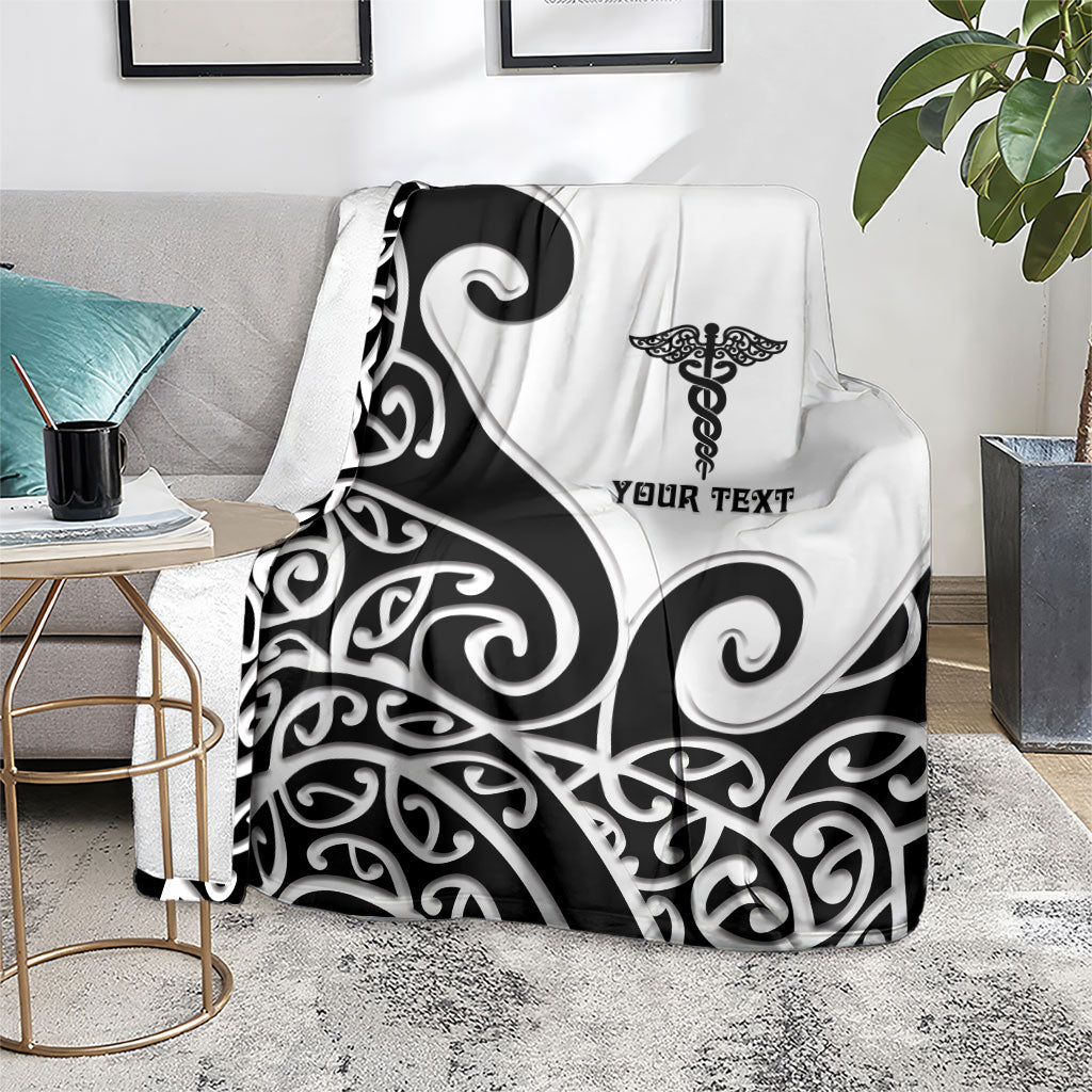 Personalised New Zealand Nurse Blanket Maori Koru Black Version LT05 - Polynesian Pride