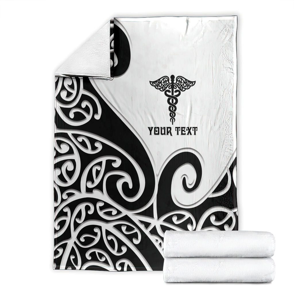 Personalised New Zealand Nurse Blanket Maori Koru Black Version LT05 - Polynesian Pride