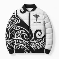 Personalised New Zealand Nurse Bomber Puffer Jacket Maori Koru Black Version LT05 Unisex Black - Polynesian Pride