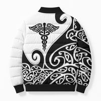 Personalised New Zealand Nurse Bomber Puffer Jacket Maori Koru Black Version LT05 - Polynesian Pride