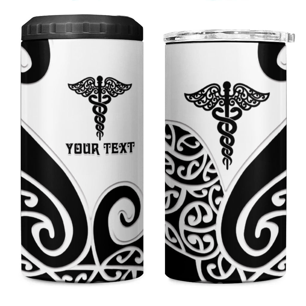 Personalised New Zealand Nurse 4 in 1 Can Cooler Tumbler Maori Koru Black Version LT05 One Size: 16 oz Black - Polynesian Pride
