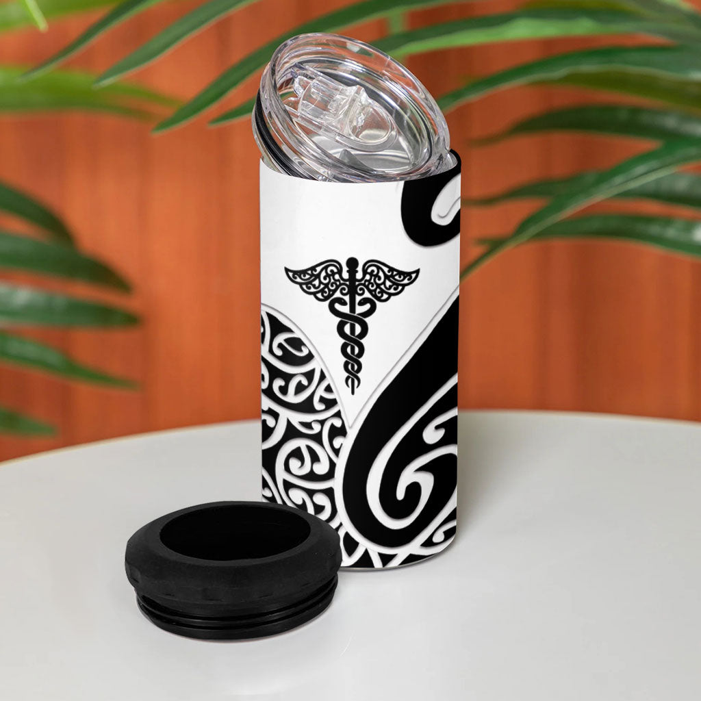 Personalised New Zealand Nurse 4 in 1 Can Cooler Tumbler Maori Koru Black Version LT05 - Polynesian Pride