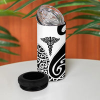 Personalised New Zealand Nurse 4 in 1 Can Cooler Tumbler Maori Koru Black Version LT05 - Polynesian Pride