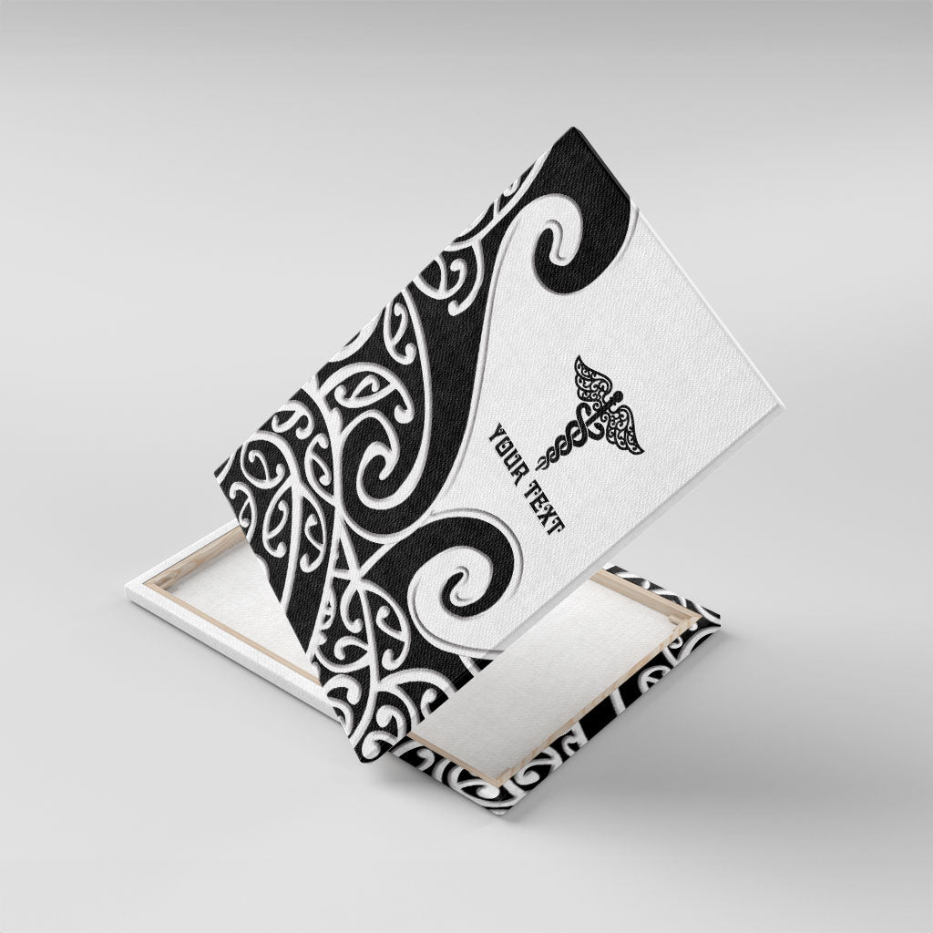 Personalised New Zealand Nurse Canvas Wall Art Maori Koru Black Version LT05 With Frame Black - Polynesian Pride