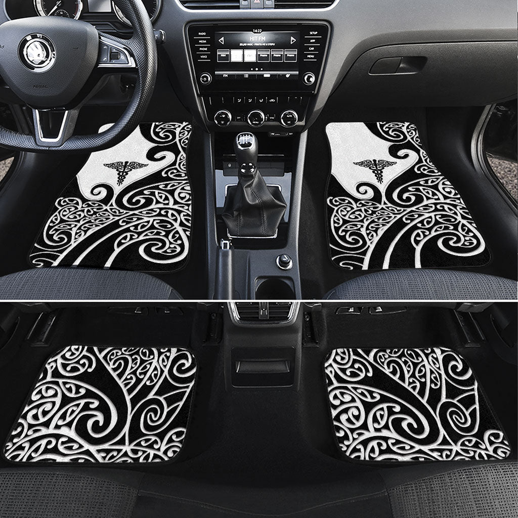 New Zealand Nurse Car Mats Maori Koru Black Version LT05 Set 4pcs Black - Polynesian Pride