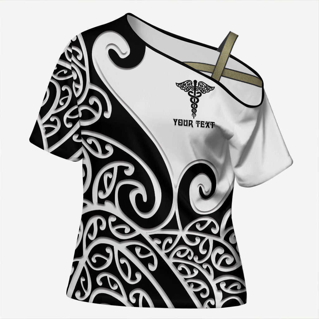 Personalised New Zealand Nurse Cross Shoulder Shirt Maori Koru Black Version LT05 Female Black - Polynesian Pride