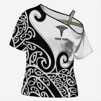Personalised New Zealand Nurse Cross Shoulder Shirt Maori Koru Black Version LT05 Female Black - Polynesian Pride