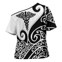 Personalised New Zealand Nurse Cross Shoulder Shirt Maori Koru Black Version LT05 - Polynesian Pride