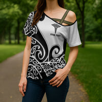 Personalised New Zealand Nurse Cross Shoulder Shirt Maori Koru Black Version LT05 - Polynesian Pride