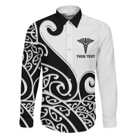 Personalised New Zealand Nurse Family Matching Long Sleeve Bodycon Dress and Hawaiian Shirt Maori Koru Black Version
