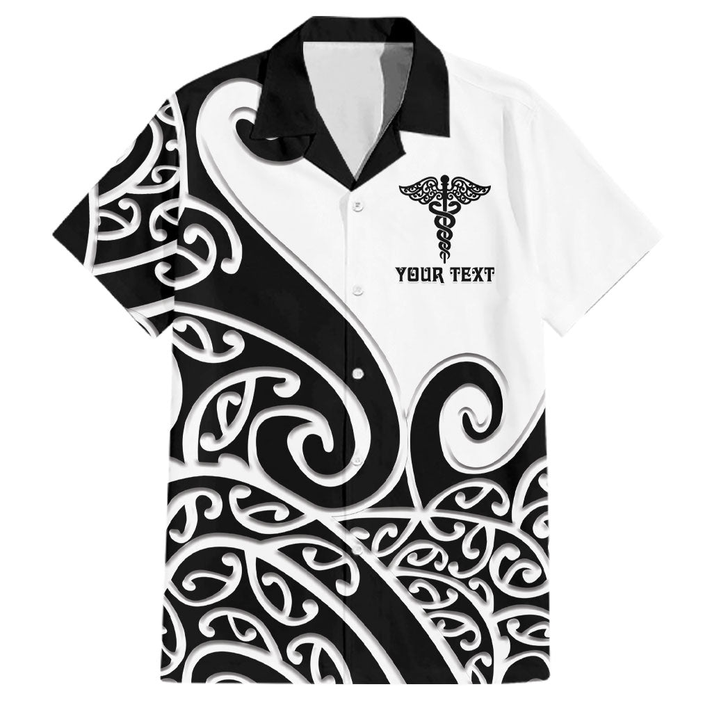 Personalised New Zealand Nurse Family Matching Off The Shoulder Long Sleeve Dress and Hawaiian Shirt Maori Koru Black Version