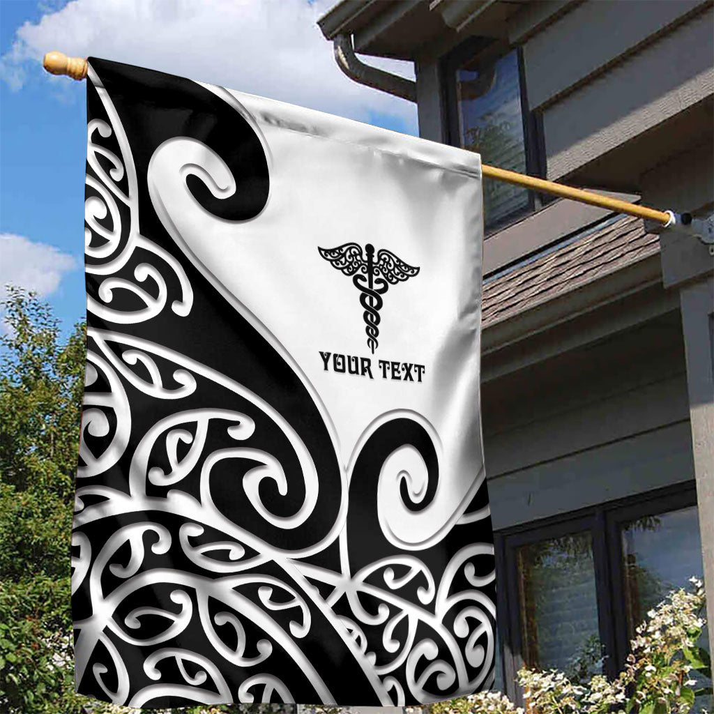 Personalised New Zealand Nurse Garden Flag Maori Koru Black Version LT05 - Polynesian Pride
