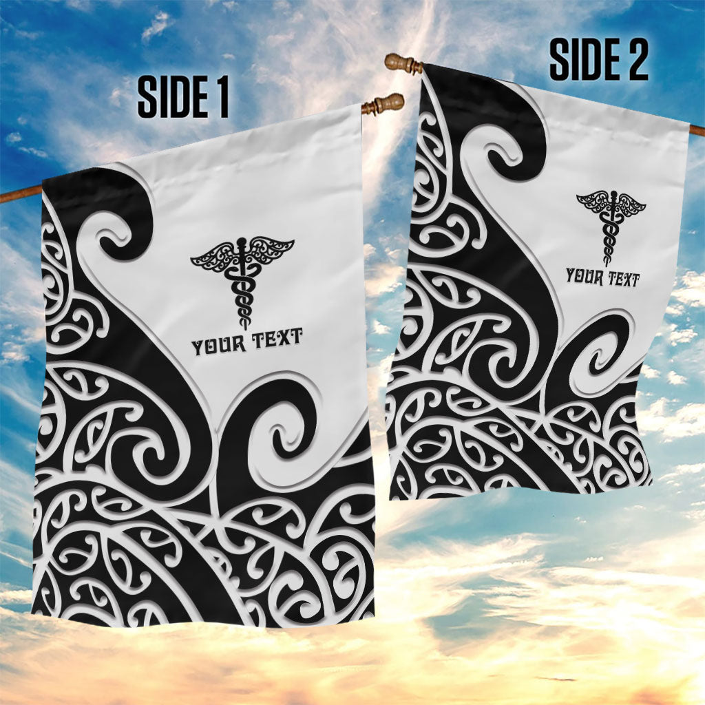 Personalised New Zealand Nurse Garden Flag Maori Koru Black Version LT05 - Polynesian Pride