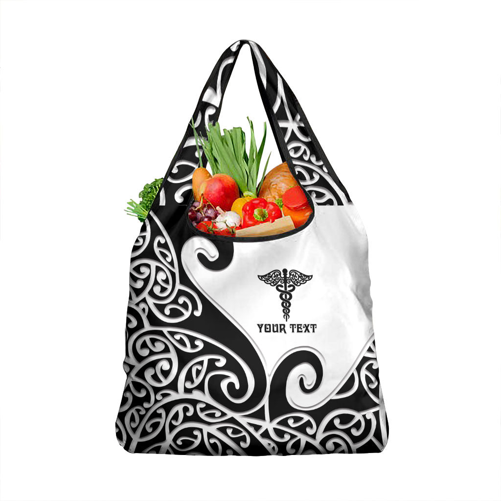 Personalised New Zealand Nurse Grocery Bag Maori Koru Black Version LT05 1-pack One Size Black - Polynesian Pride