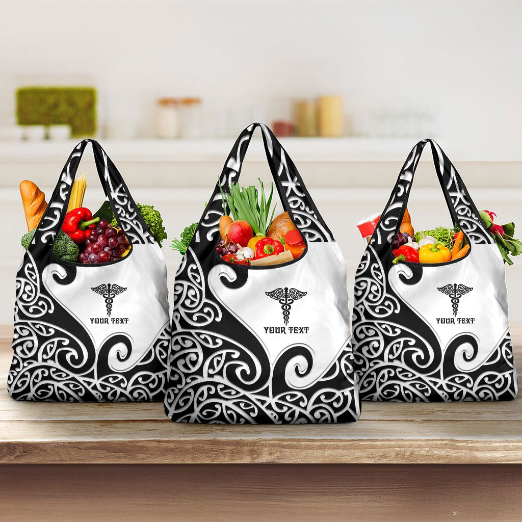 Personalised New Zealand Nurse Grocery Bag Maori Koru Black Version LT05 3-pack One Size Black - Polynesian Pride