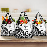 Personalised New Zealand Nurse Grocery Bag Maori Koru Black Version LT05 3-pack One Size Black - Polynesian Pride
