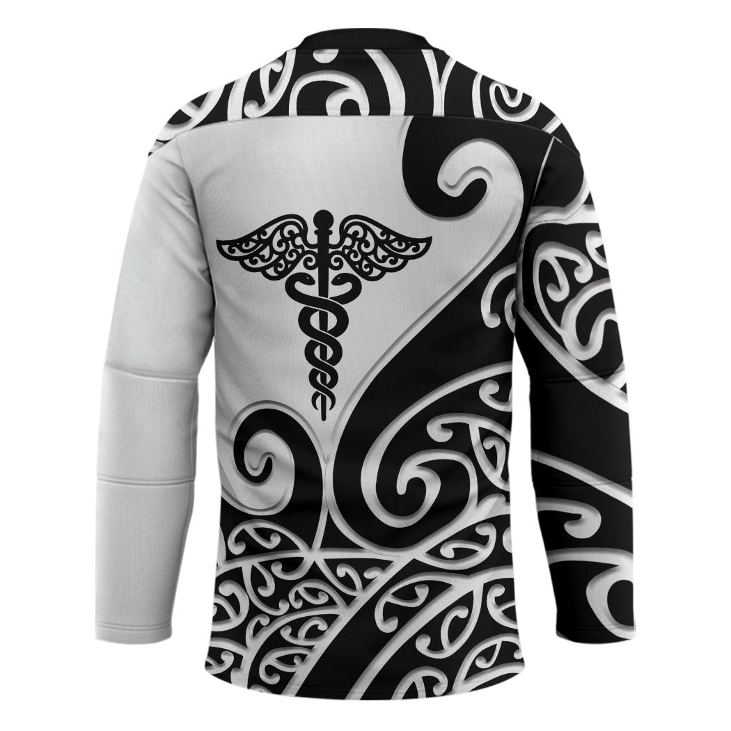 Personalised New Zealand Nurse Hockey Jersey Maori Koru Black Version LT05 - Polynesian Pride