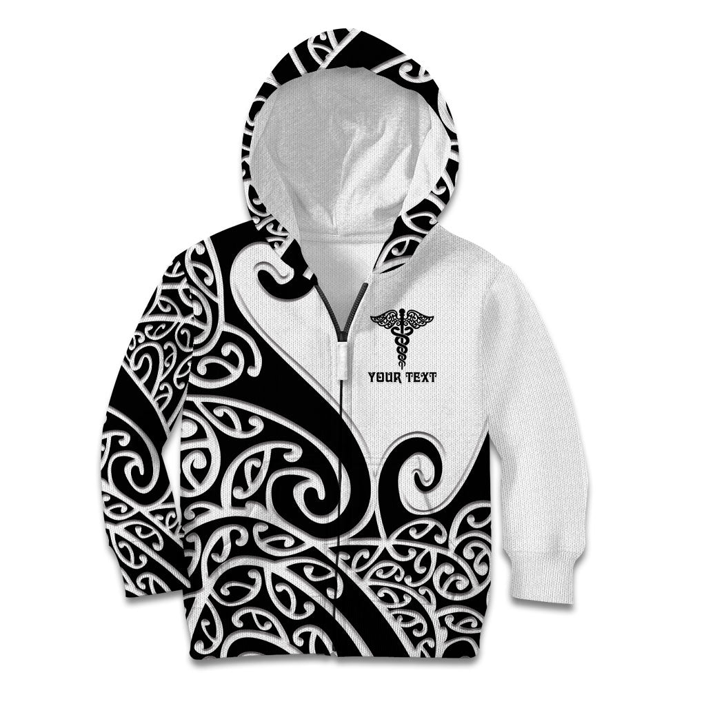Personalised New Zealand Nurse Kid Hoodie Maori Koru Black Version LT05 Zip Hoodie Black - Polynesian Pride