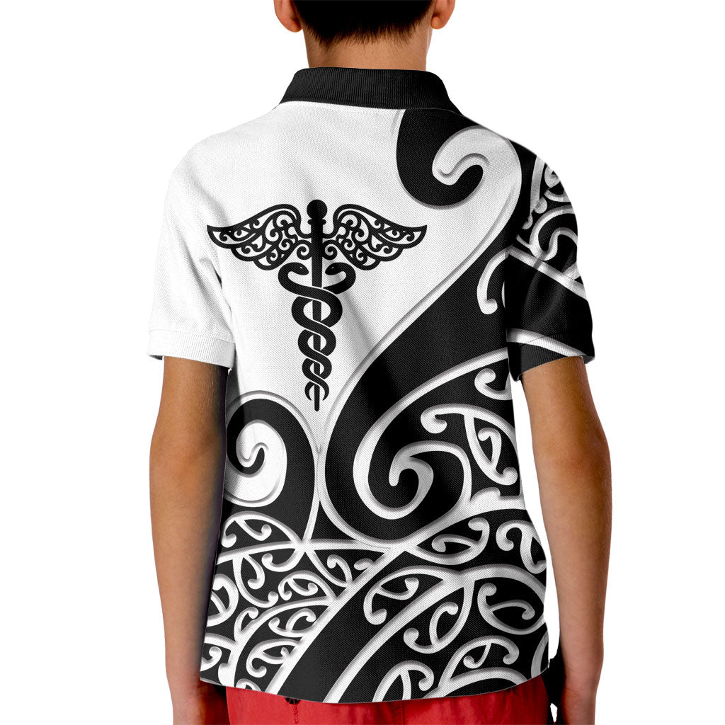 Personalised New Zealand Nurse Kid Polo Shirt Maori Koru Black Version LT05 - Polynesian Pride