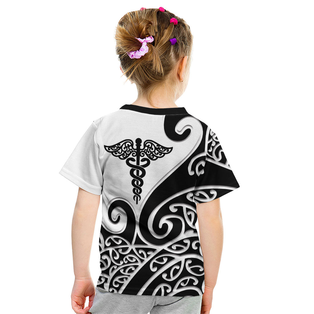 Personalised New Zealand Nurse Kid T Shirt Maori Koru Black Version LT05 - Polynesian Pride