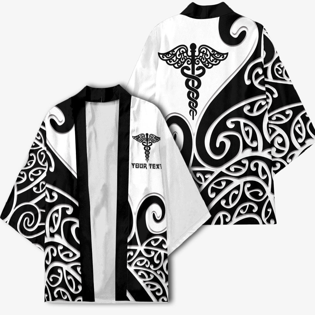 Personalised New Zealand Nurse Kimono Maori Koru Black Version LT05 - Polynesian Pride