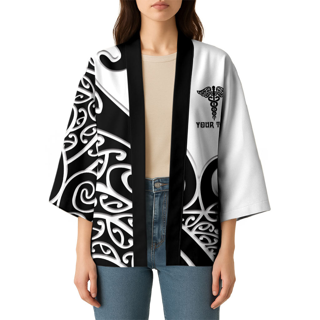 Personalised New Zealand Nurse Kimono Maori Koru Black Version LT05 - Polynesian Pride