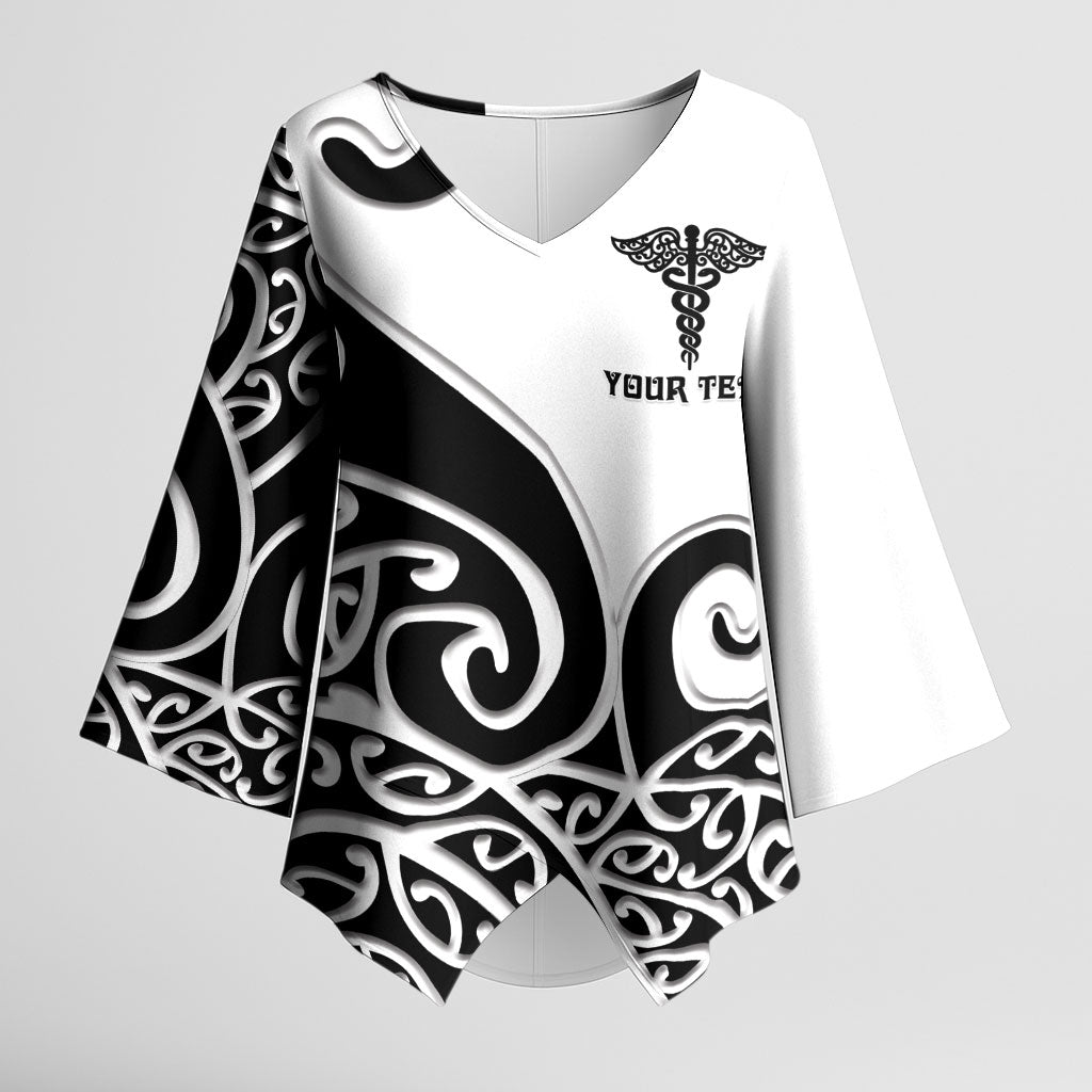 Personalised New Zealand Nurse Kimono Sleeve Blouse Maori Koru Black Version LT05 Female Black - Polynesian Pride