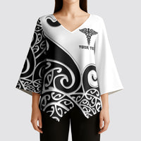 Personalised New Zealand Nurse Kimono Sleeve Blouse Maori Koru Black Version LT05 - Polynesian Pride