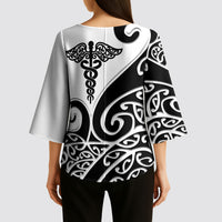 Personalised New Zealand Nurse Kimono Sleeve Blouse Maori Koru Black Version LT05 - Polynesian Pride