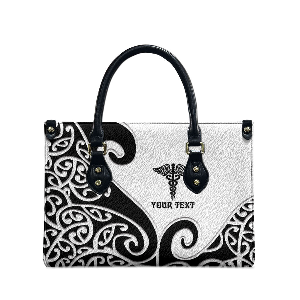 Personalised New Zealand Nurse Leather Bag Maori Koru Black Version LT05 - Polynesian Pride