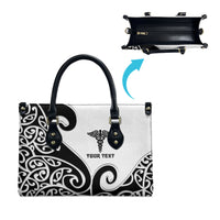 Personalised New Zealand Nurse Leather Bag Maori Koru Black Version LT05 - Polynesian Pride