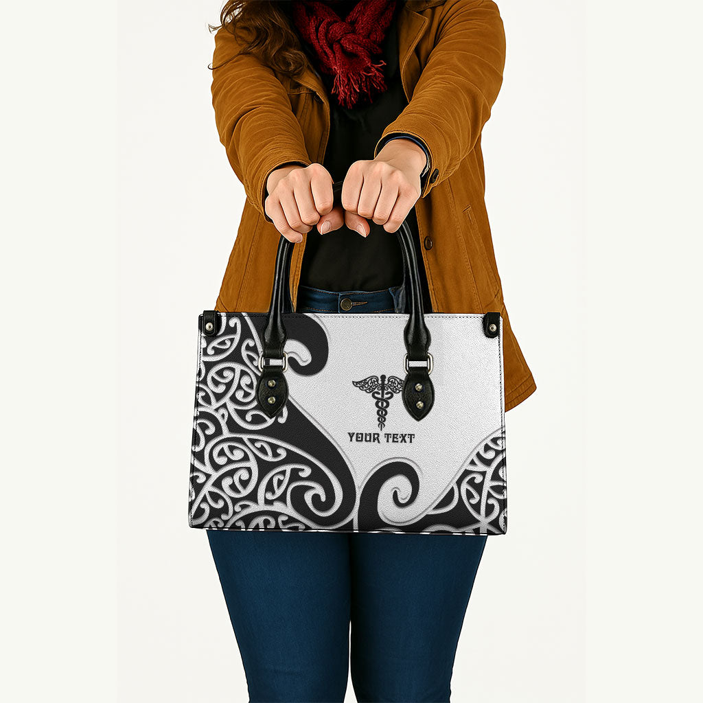 Personalised New Zealand Nurse Leather Bag Maori Koru Black Version LT05 - Polynesian Pride