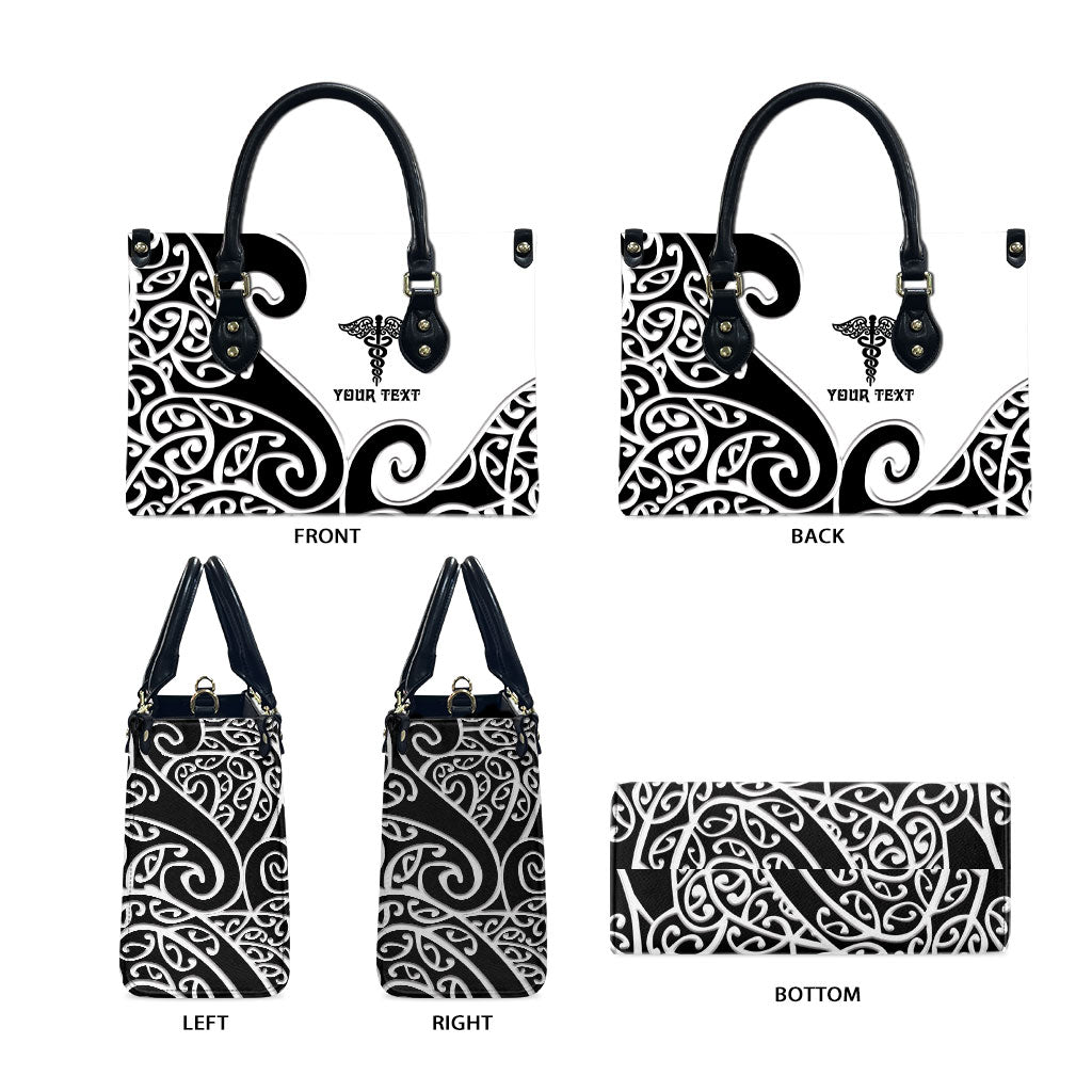 Personalised New Zealand Nurse Leather Bag Maori Koru Black Version LT05 - Polynesian Pride