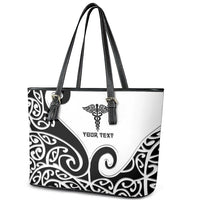 Personalised New Zealand Nurse Leather Tote Bag Maori Koru Black Version LT05 - Polynesian Pride