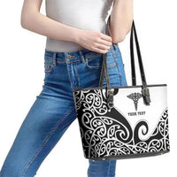 Personalised New Zealand Nurse Leather Tote Bag Maori Koru Black Version LT05 - Polynesian Pride