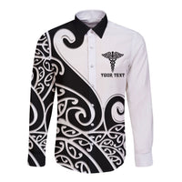 Personalised New Zealand Nurse Long Sleeve Button Shirt Maori Koru Black Version LT05 Unisex Black - Polynesian Pride