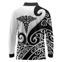 Personalised New Zealand Nurse Long Sleeve Polo Shirt Maori Koru Black Version LT05 - Polynesian Pride