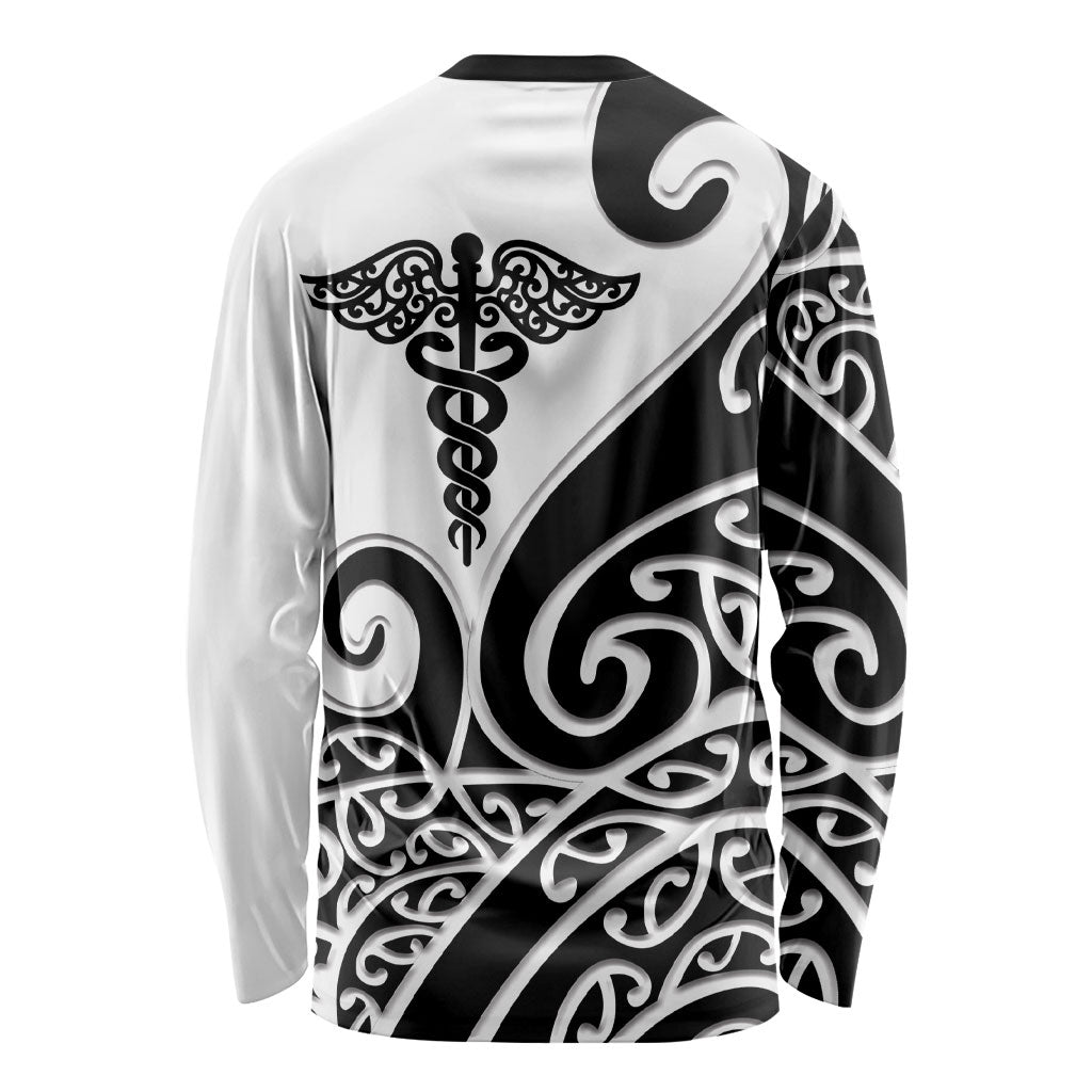 Personalised New Zealand Nurse Long Sleeve Shirt Maori Koru Black Version LT05 - Polynesian Pride