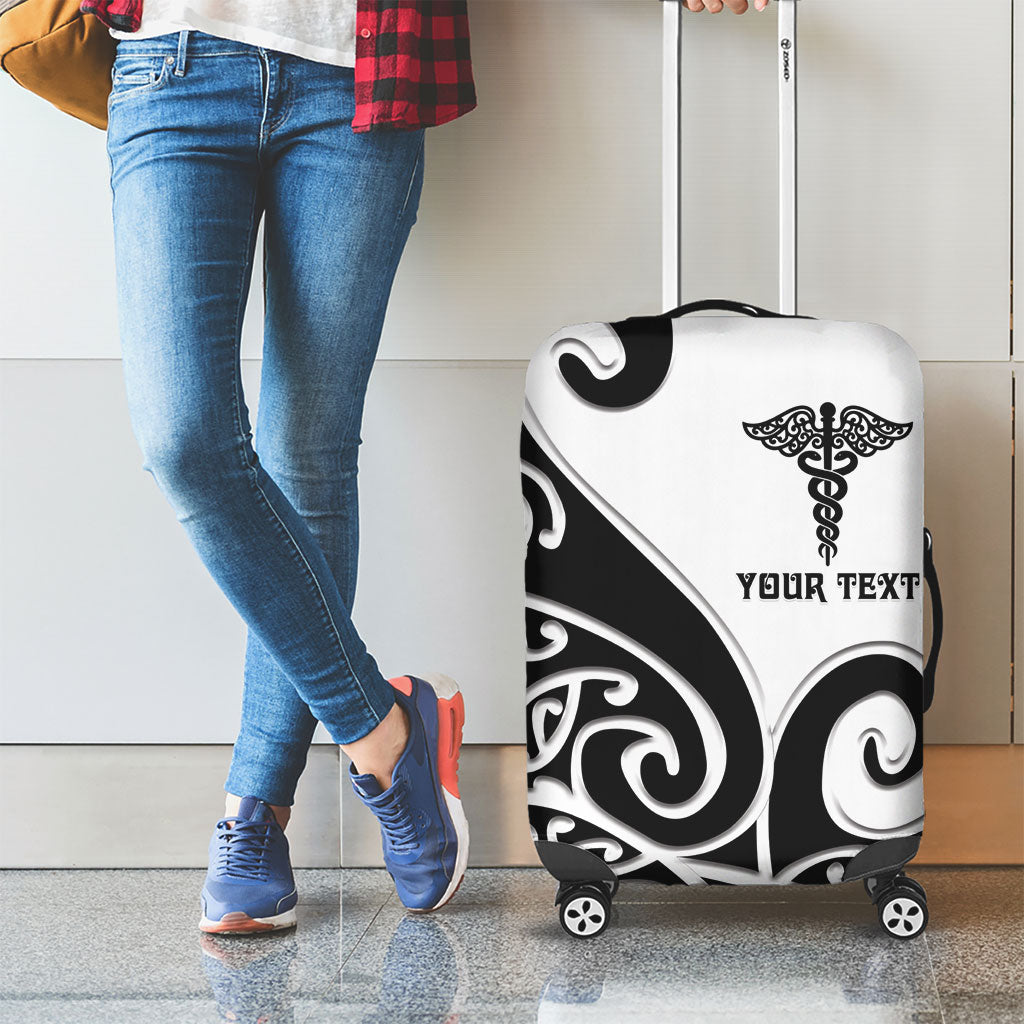 Personalised New Zealand Nurse Luggage Cover Maori Koru Black Version LT05 - Polynesian Pride