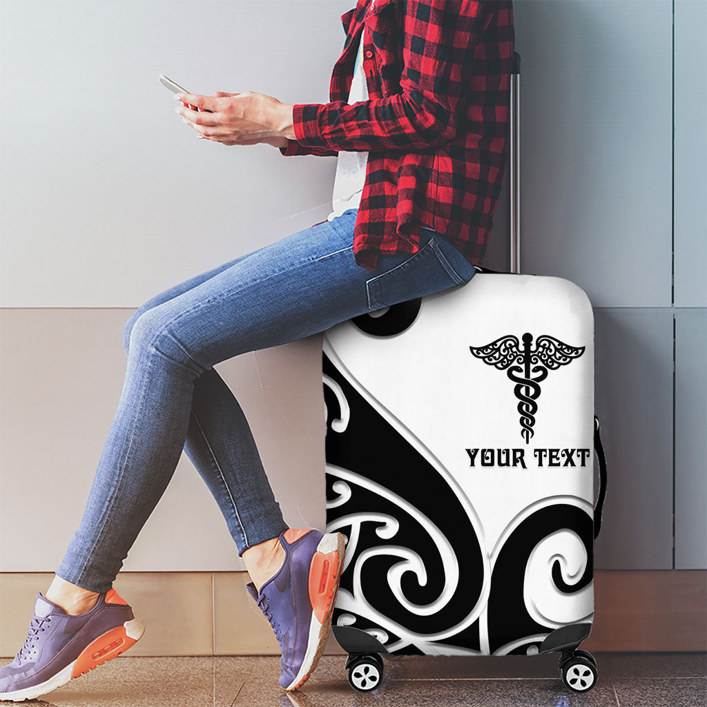 Personalised New Zealand Nurse Luggage Cover Maori Koru Black Version LT05 - Polynesian Pride