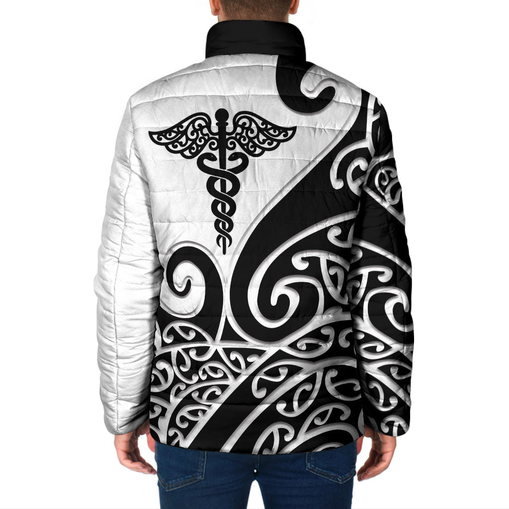 Personalised New Zealand Nurse Padded Jacket Maori Koru Black Version LT05 - Polynesian Pride