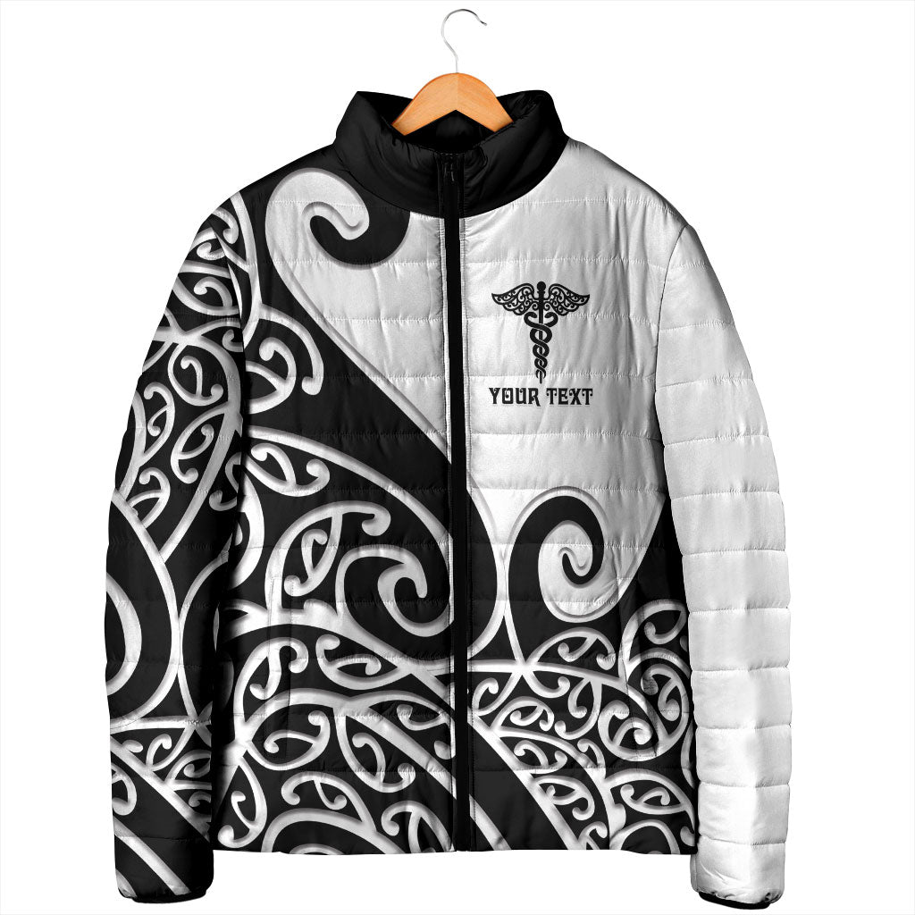 Personalised New Zealand Nurse Padded Jacket Maori Koru Black Version LT05 - Polynesian Pride