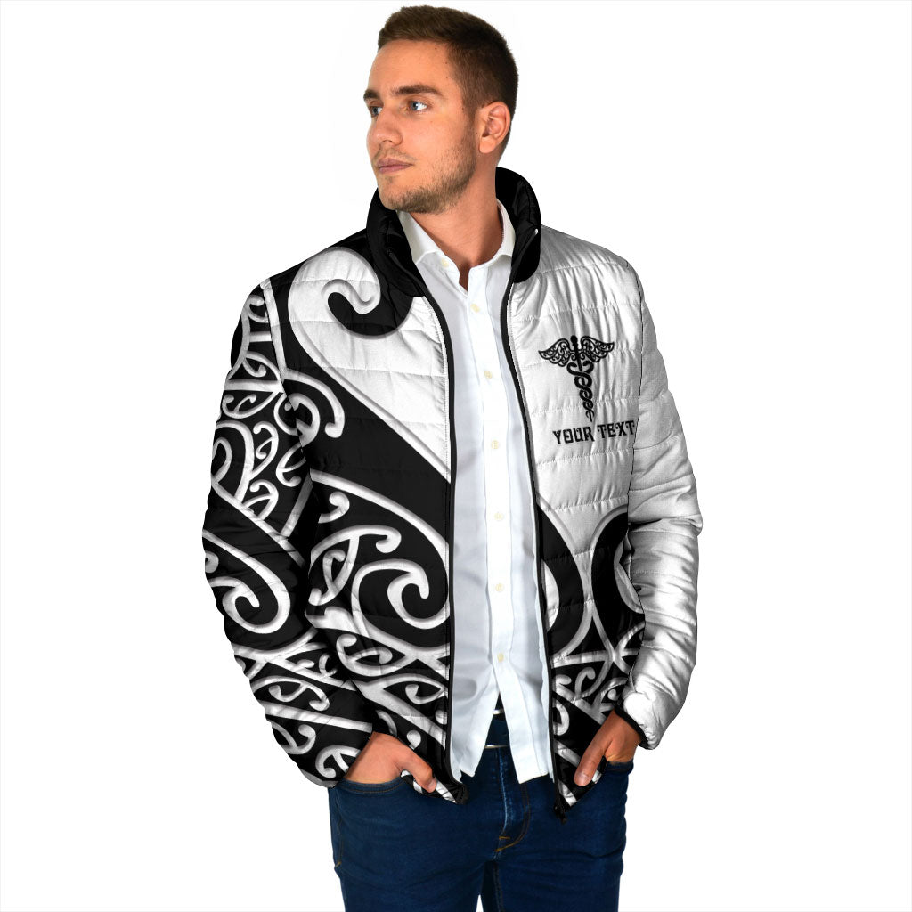 Personalised New Zealand Nurse Padded Jacket Maori Koru Black Version LT05 - Polynesian Pride