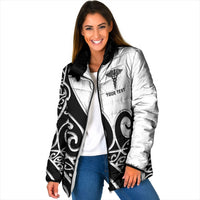 Personalised New Zealand Nurse Padded Jacket Maori Koru Black Version LT05 Women Black - Polynesian Pride
