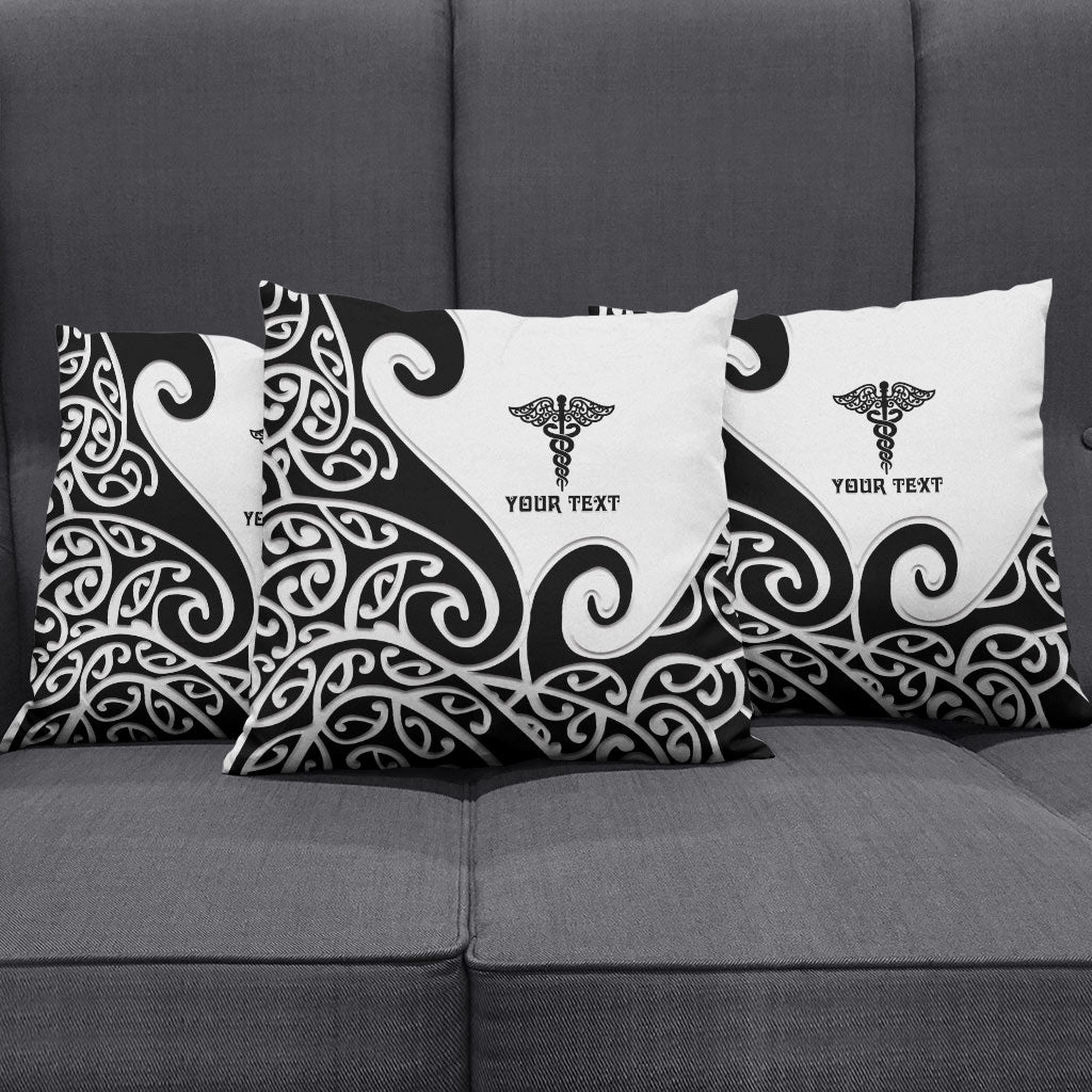 Personalised New Zealand Nurse Pillow Cover Maori Koru Black Version LT05 - Polynesian Pride